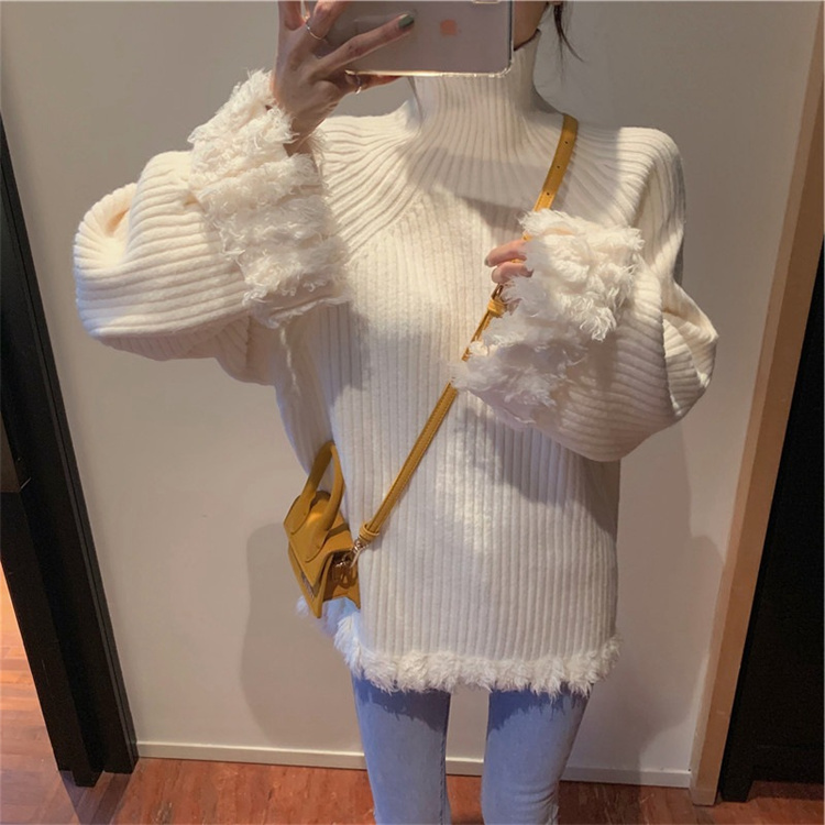 冬新作 フリンジニットシャツ タートルネック 暖かセーター　レディース