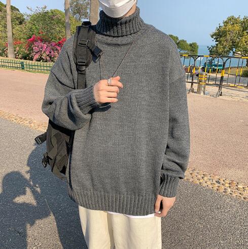 タートルネック メンズ暖か高首セーター無地厚手ゆったり長袖 ぽっちゃり、大きいサイズ対応