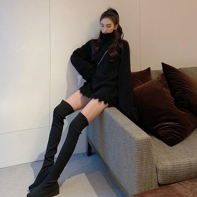 韓国風ストラップ付きタートルネックセーター長袖ニット