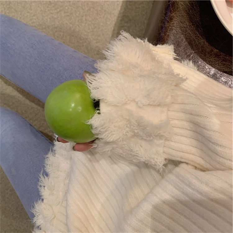 冬新作 フリンジニットシャツ タートルネック 暖かセーター　レディース