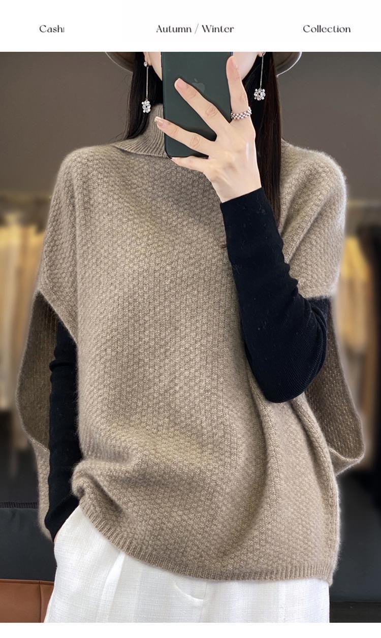 タートルネック袖なしニットベスト