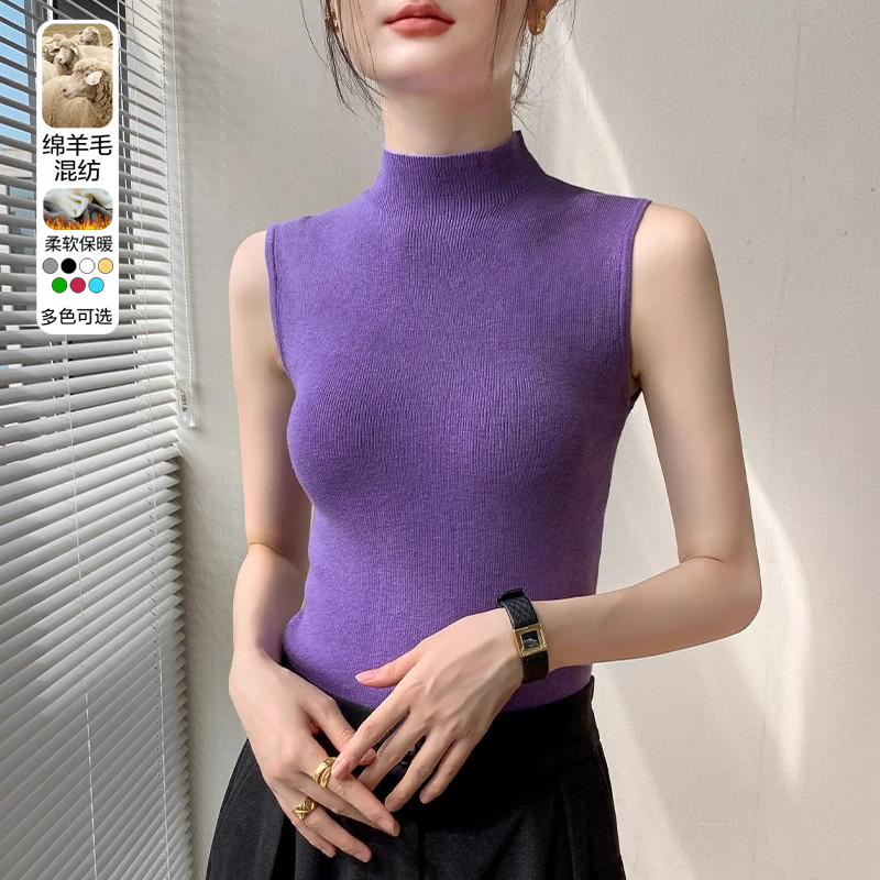 タートルネック ノースリーブ 薄手すっきりシルエット