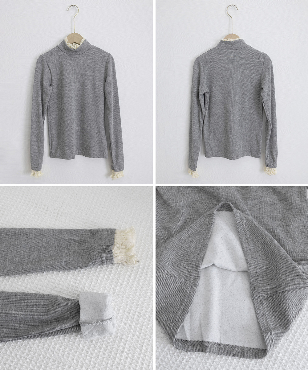 レース袖口タートルネックリブセーター　レディース　長袖