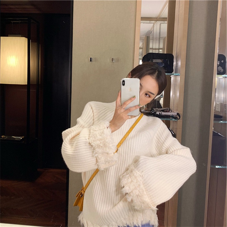 冬新作 フリンジニットシャツ タートルネック 暖かセーター　レディース