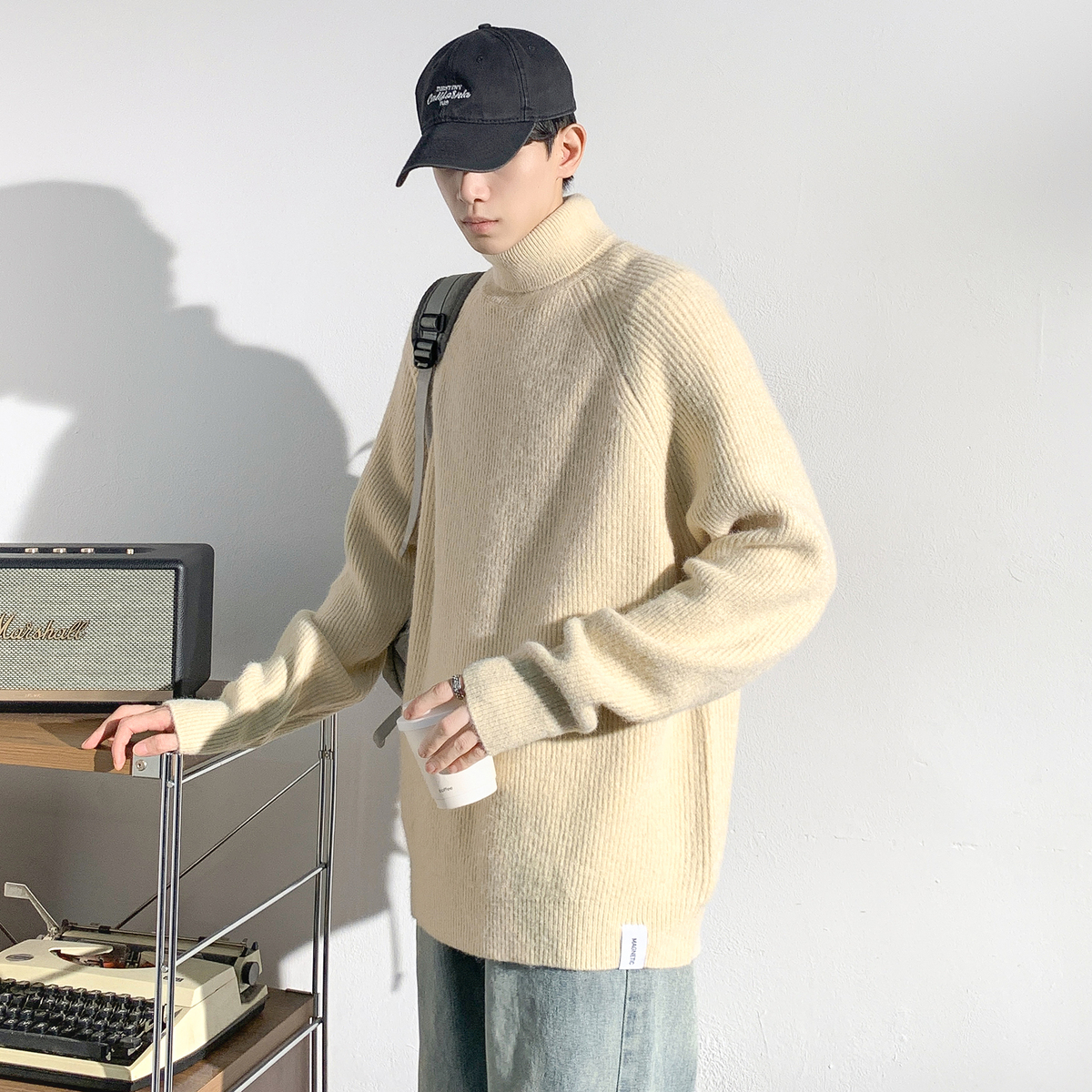 タートルネック リブ編み あったかセーター