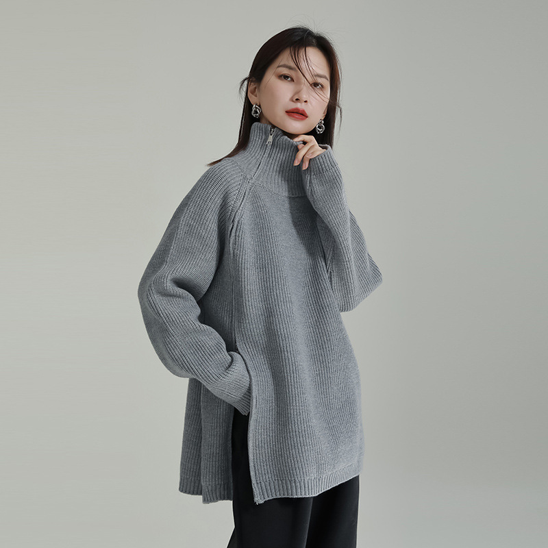 タートルネック 個性派ニットシャツ不規則デザインレディース通学通勤