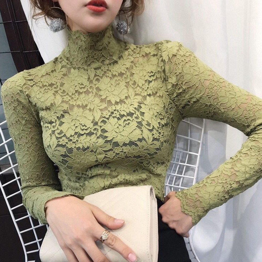 タートルネック　レディース　ノースリーブ　花柄レース タートルネックシャツ 上品シースルー