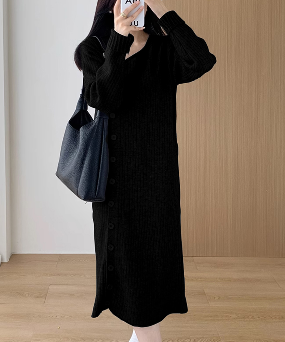 タートルネック ニットカーディガン ワンピース 体型カバー　長袖　ワンピース