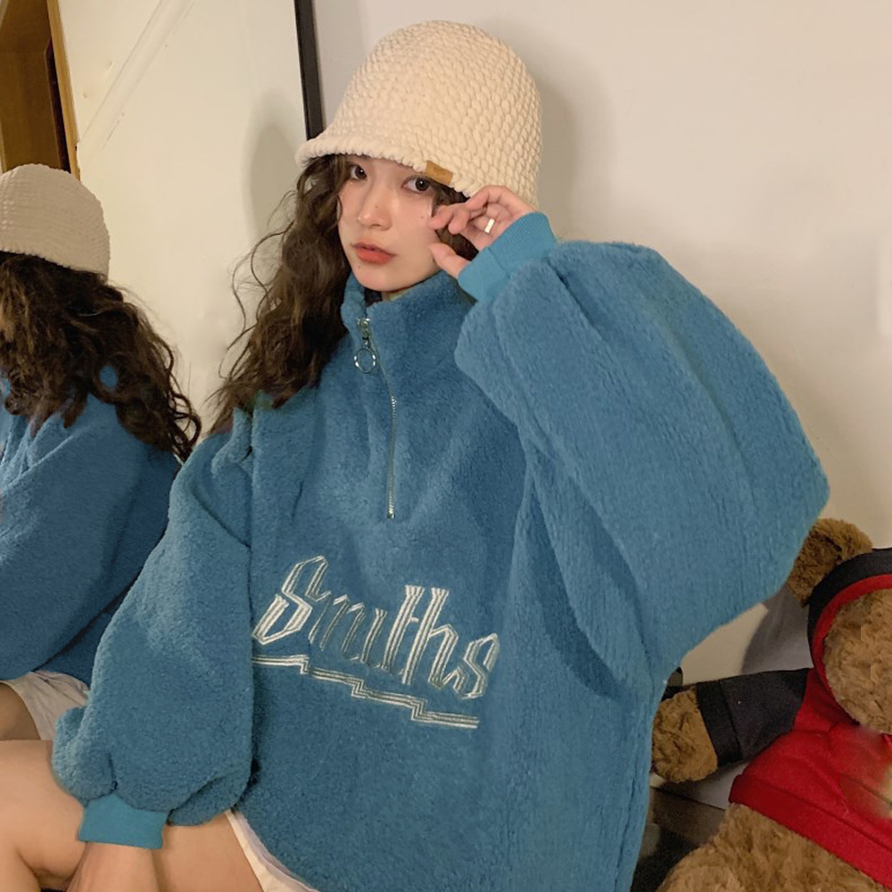 タートルネック ボア素材ハーフジップジャケット韓国風　レディース　長袖