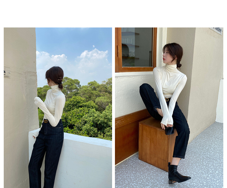 新作 長袖タートルネックシャツ 全９色展開 柔らか素材 冷え対策　レディース　長袖