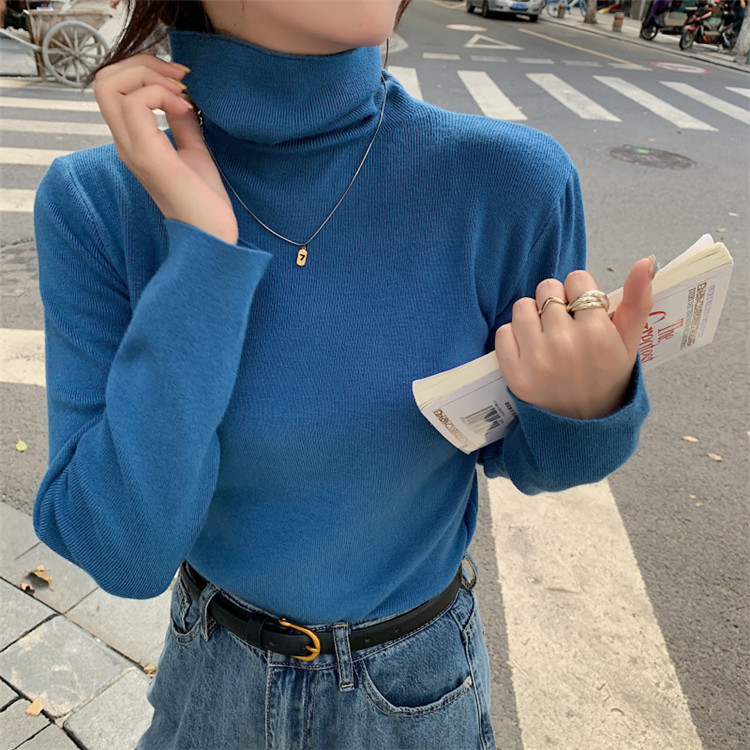 秋冬春対応タートルネックシャツ純色ニット長袖　タートルネック　レディース　長袖