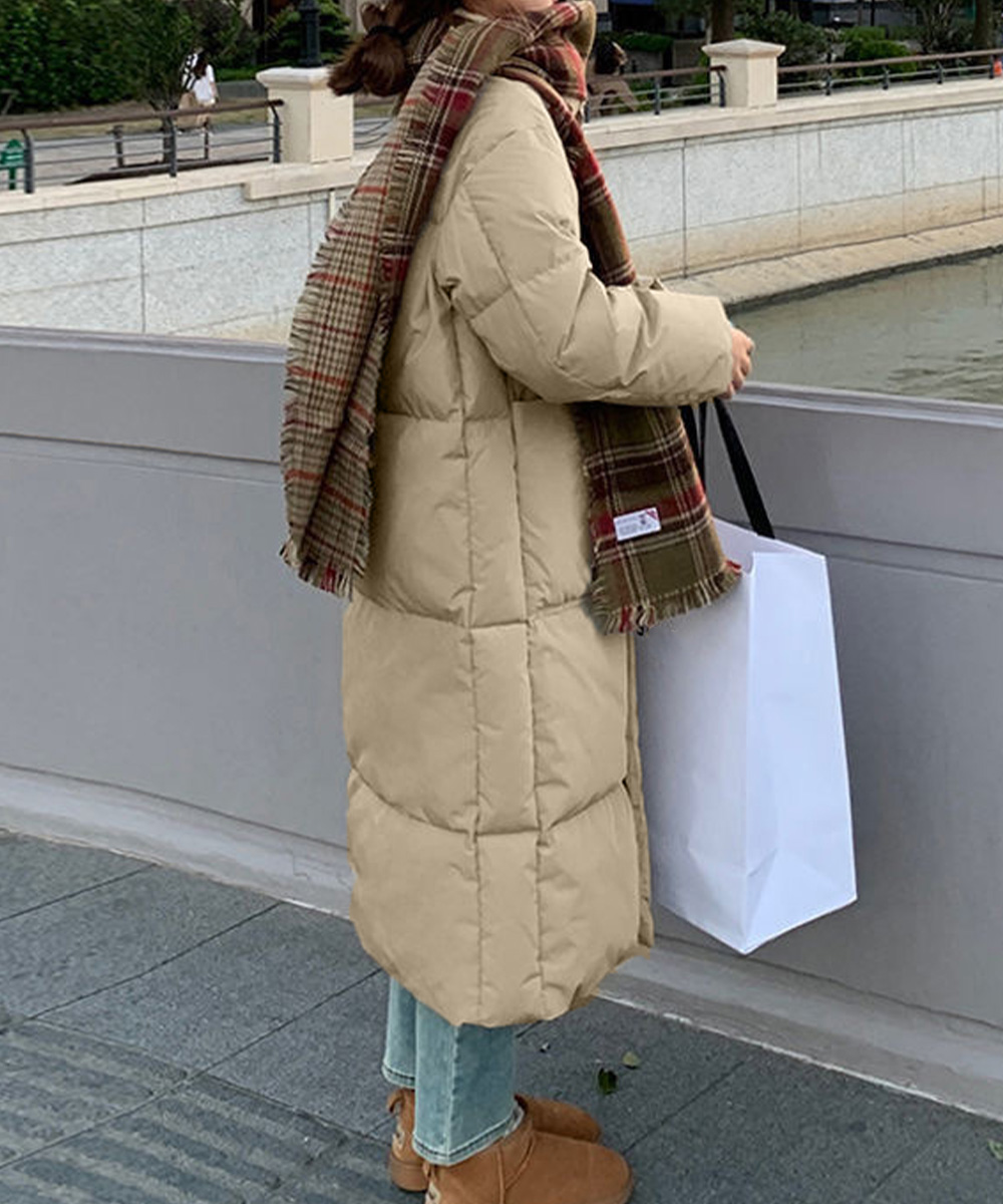 タートルネック 中綿入りロング丈ジャケット暖か防寒コート　レディース　長袖