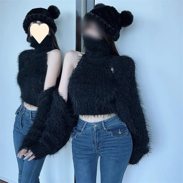 タートルネック　セーター ベストとトップスの二点セット　レディース　ボレロ