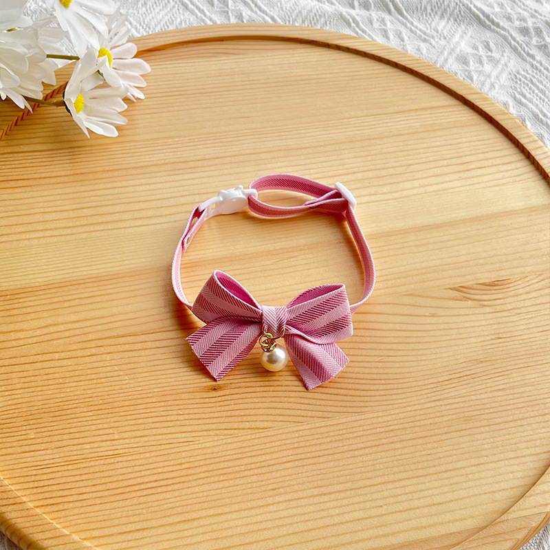 猫服 上品なリボンと大粒パール付き猫用首輪
