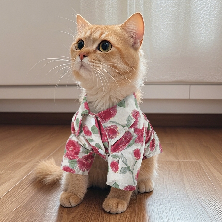 猫服 花柄アロハ風シャツ