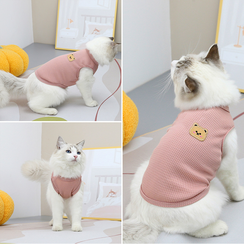 猫服 くま刺繍ワンポイント畝編みニットベスト