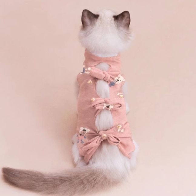 猫服 小花リボン付き和風着物風ベスト