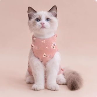 猫服 小花リボン付き和風着物風ベスト