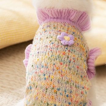 猫服洋服 ふんわり袖フリル付きミックス編みニットセーター