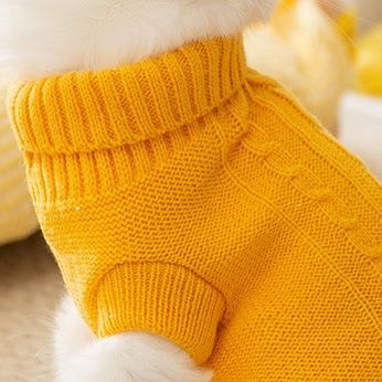 猫服洋服 猫用タートルネックケーブル編みニットセーター