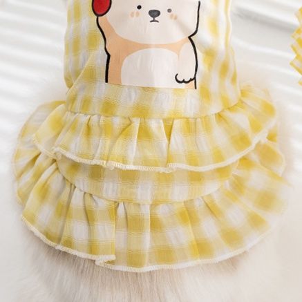 猫服洋服 動物プリント付きフリルワンピース