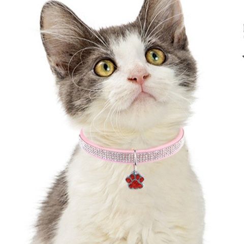 猫服 きらめく輝石装飾肉球チャーム付き首輪