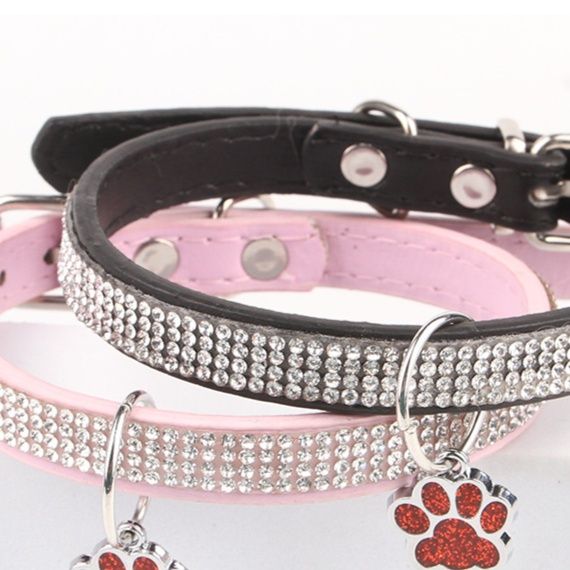 猫服 きらめく輝石装飾肉球チャーム付き首輪