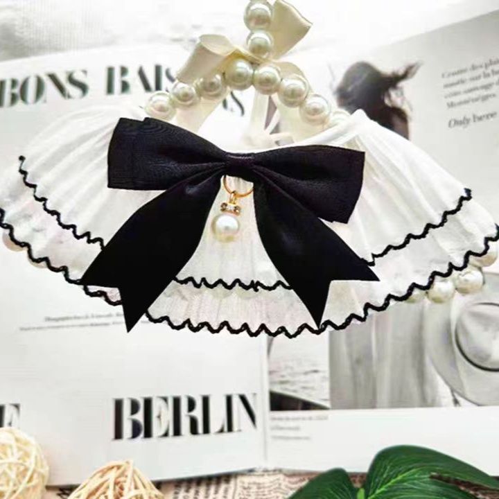 猫服 貴族風フリル襟パール付き蝶結び首輪