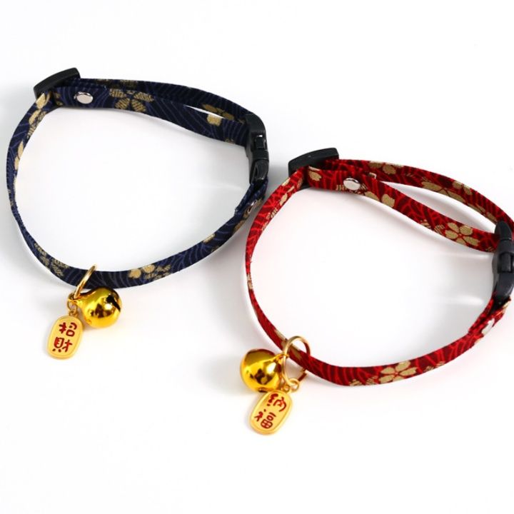 猫服 和風招き猫鈴付き花柄ちりめん首輪