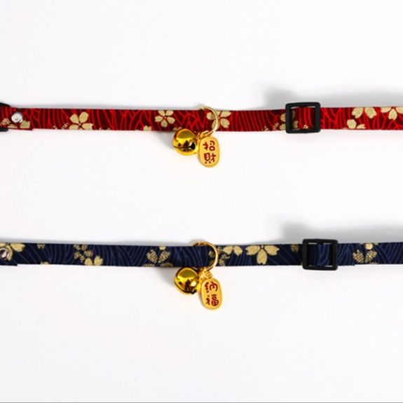 猫服 和風招き猫鈴付き花柄ちりめん首輪