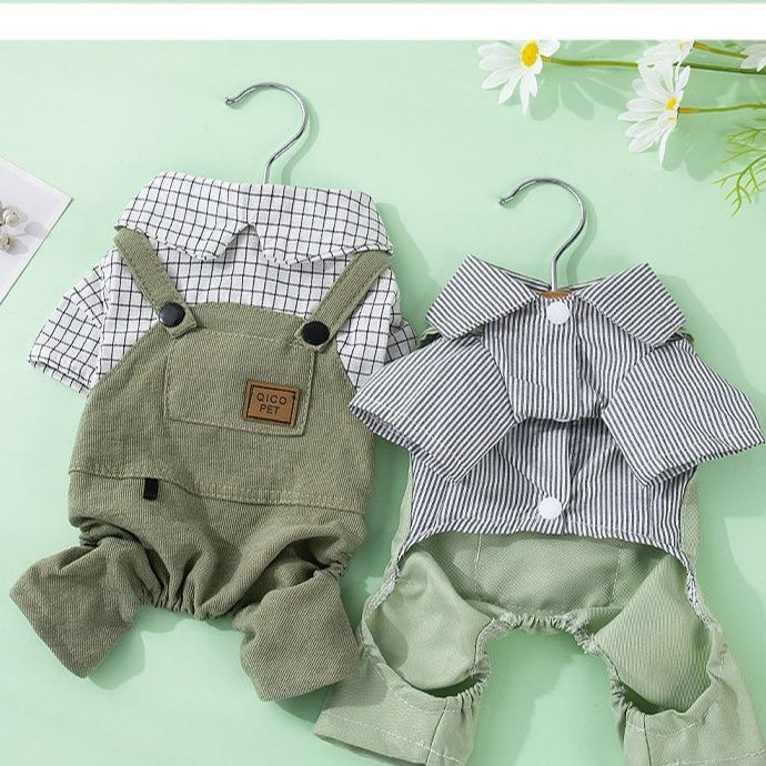 猫服 ストライプシャツ重ね着風ベスト付き　洋服