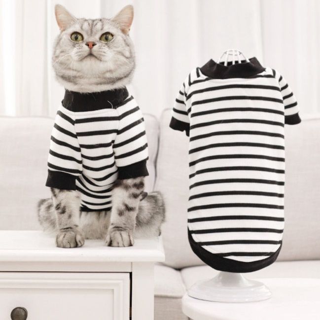 猫服 猫用ボーダー柄長袖シャツ