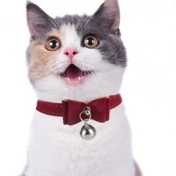 猫服 ベルベット調リボン付き鈴付き猫用首輪