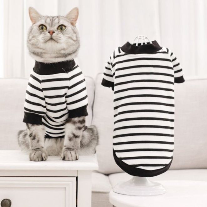 猫服 猫用ボーダー柄長袖カットソー