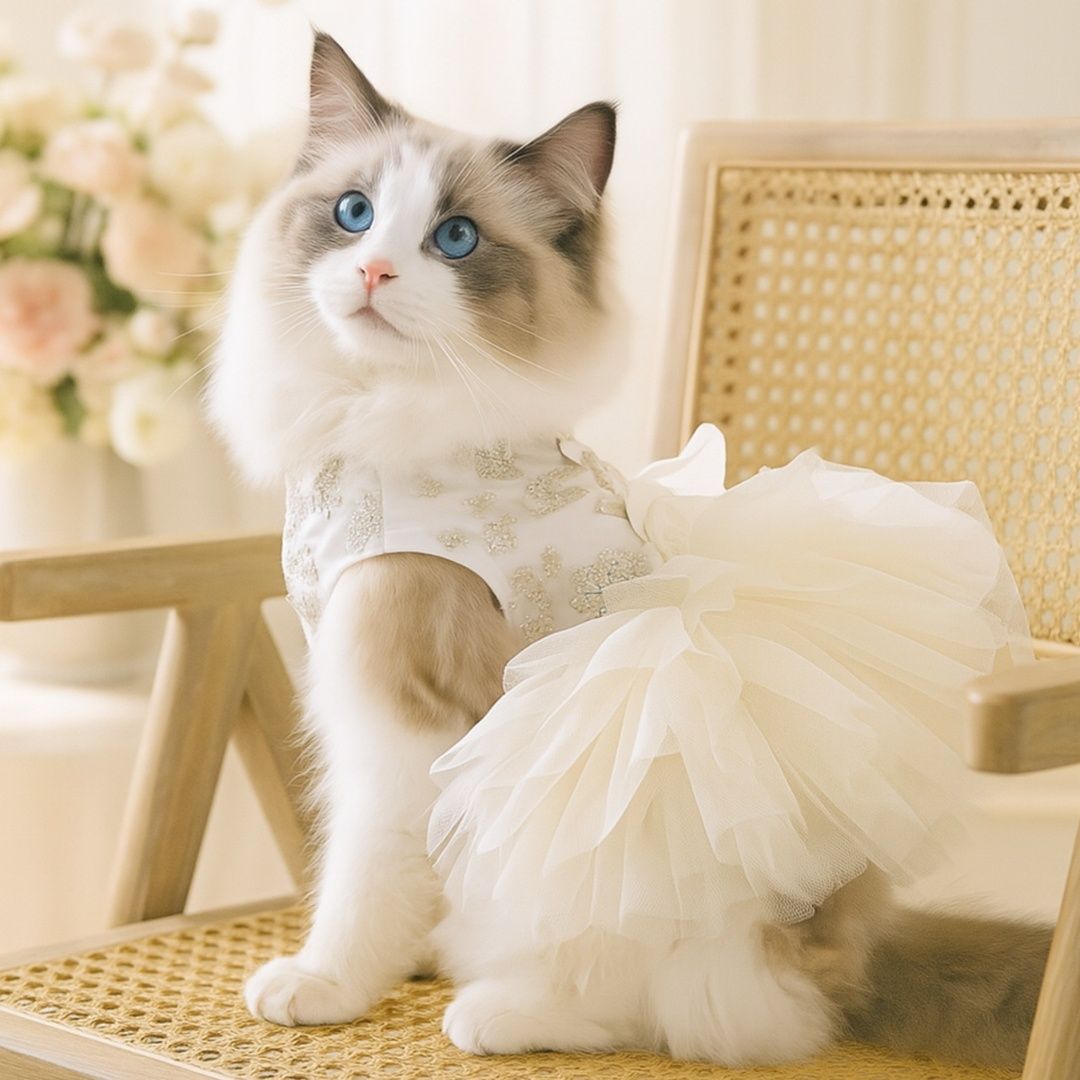 猫服 花刺繍チュールフリルドレス洋服
