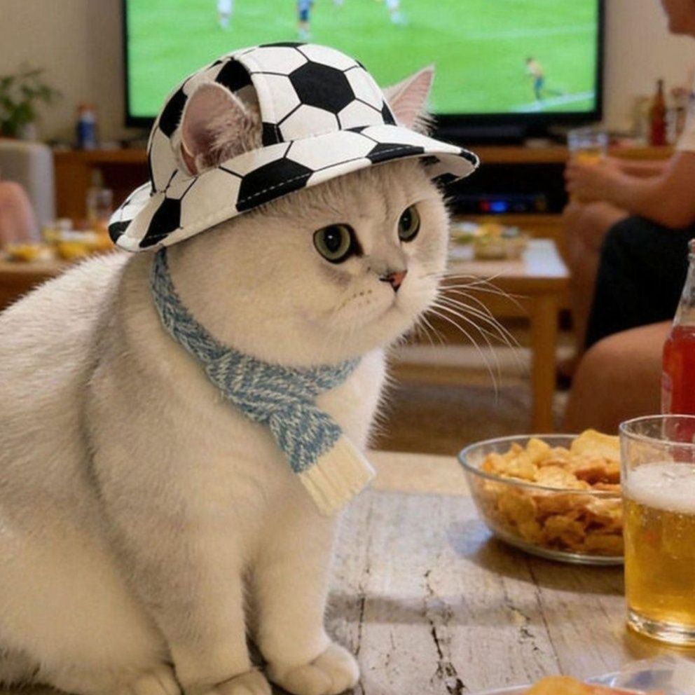 猫服 サッカーボール柄猫用キャップ帽子