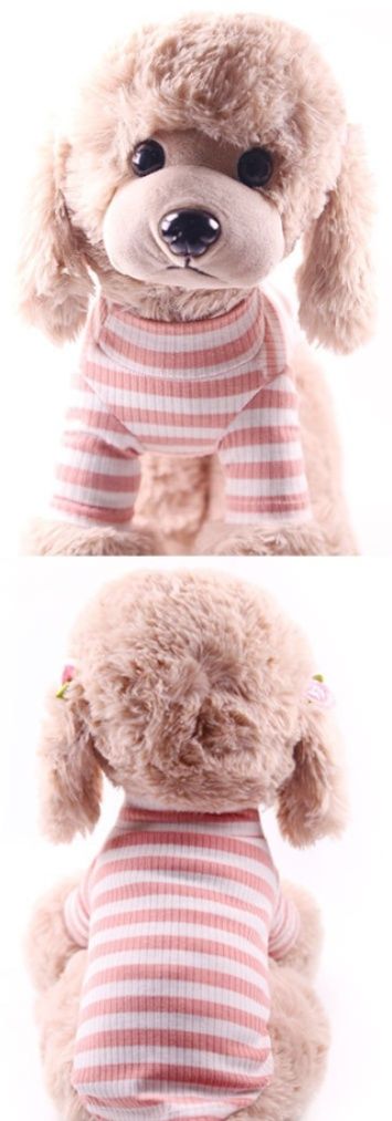 猫　洋服ボーダー柄リブ編み 半袖トップス