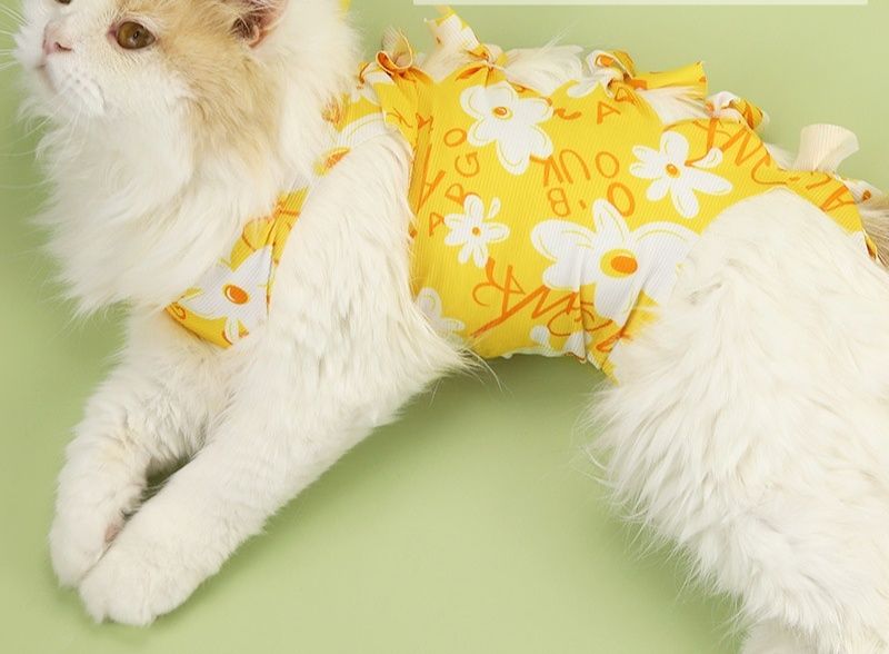 猫服 猫用術後ケア リボン結び腹部保護ウェア