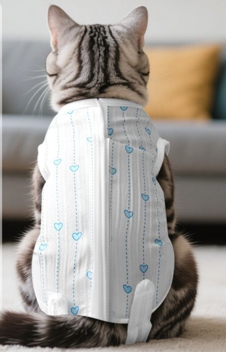 猫服 ハート柄やさしい術後回復ベスト猫服