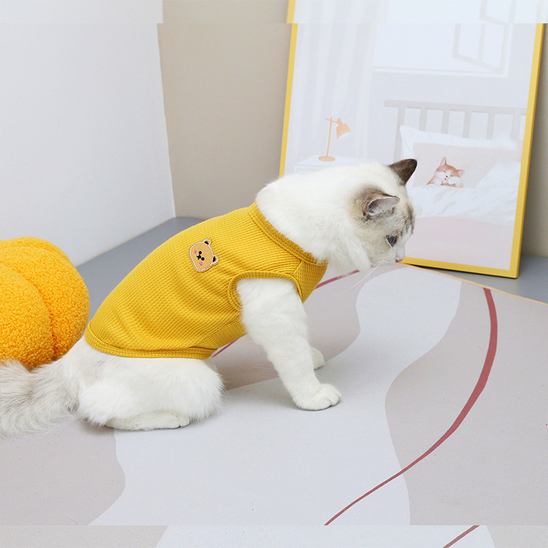 猫服 くま刺繍ワンポイント畝編みニットベスト