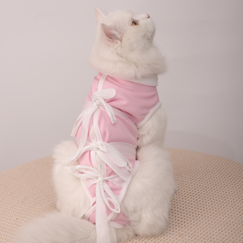  愛猫のための可愛い背中開き紐結び術後服