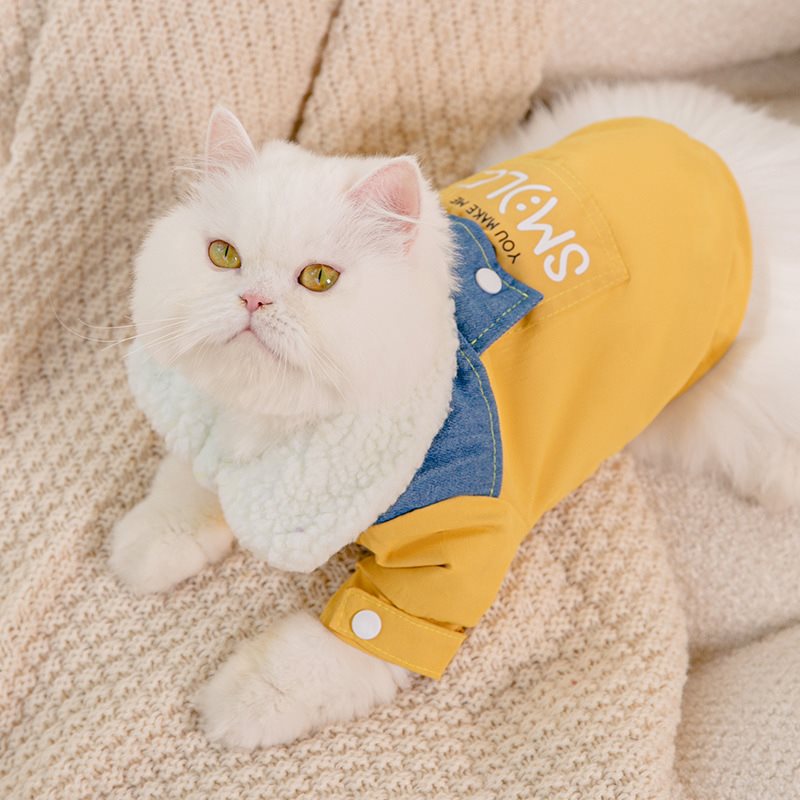 猫服 もこもこ襟付き四足長袖猫用防寒ジャケット