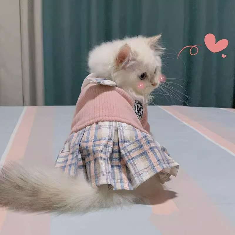 猫服  猫用プレッピースタイルチェック柄ワンピース