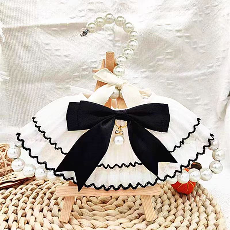 猫服 貴族風フリル襟パール付き蝶結び首輪