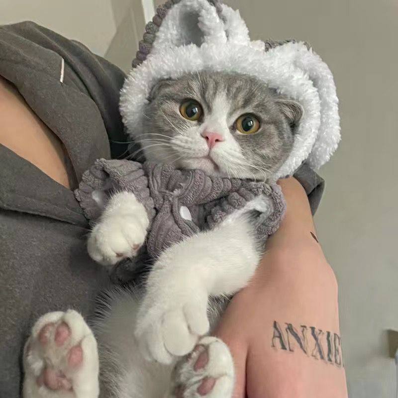 猫服 もこもこ耳付き着ぐるみ風猫用変身衣装