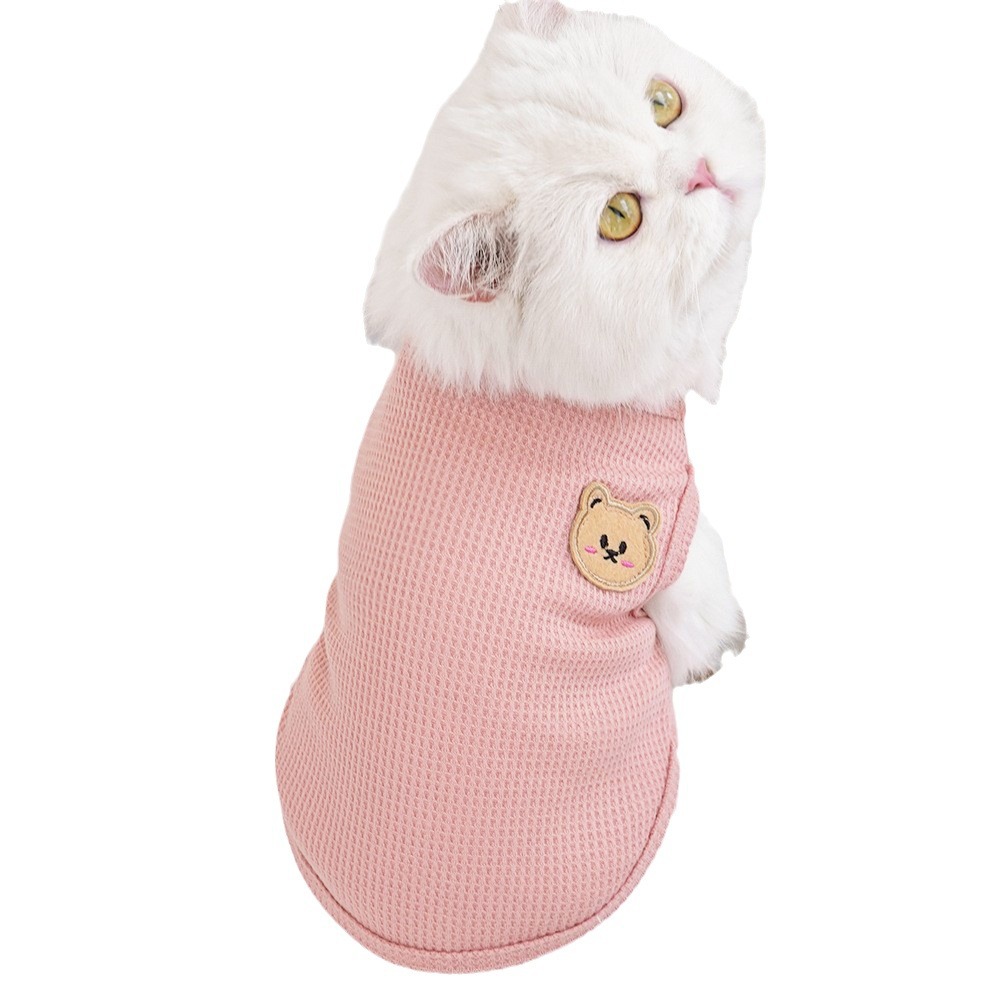 猫服 くまワッペン付きワッフル生地タンクトップ