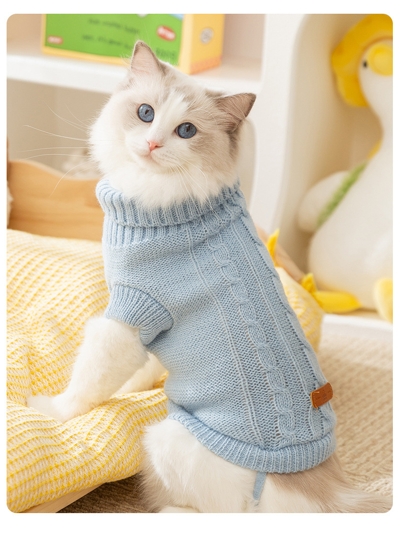 猫服 猫用タートルネックケーブル編みニットセーター