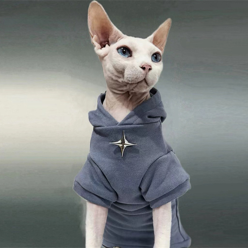 猫服 星型メタルワッペン付きフード付きパーカー猫服