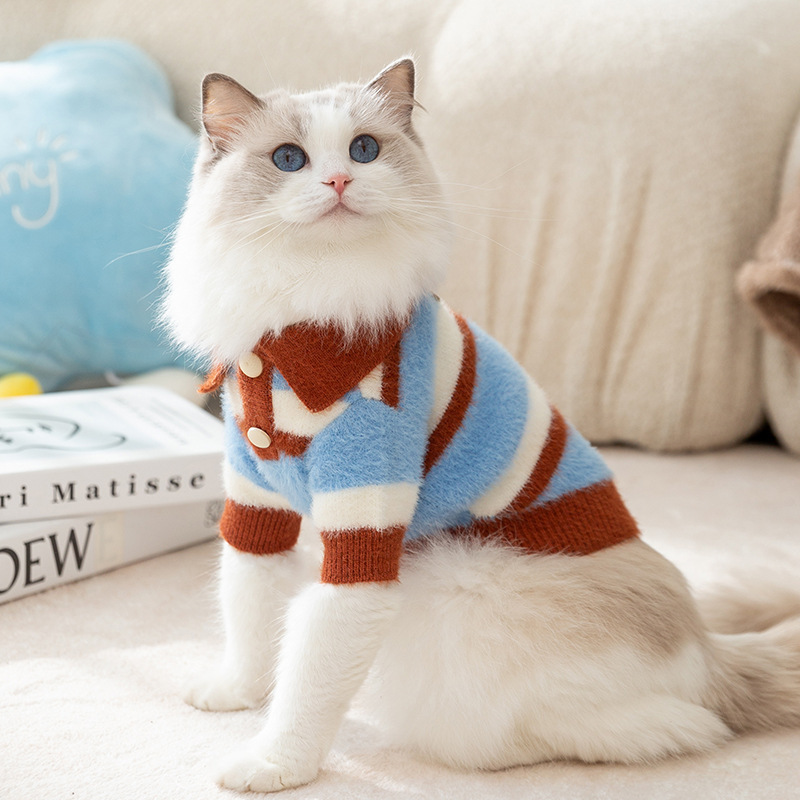 猫服 もこもこ素材のボーダー柄ニットセーター