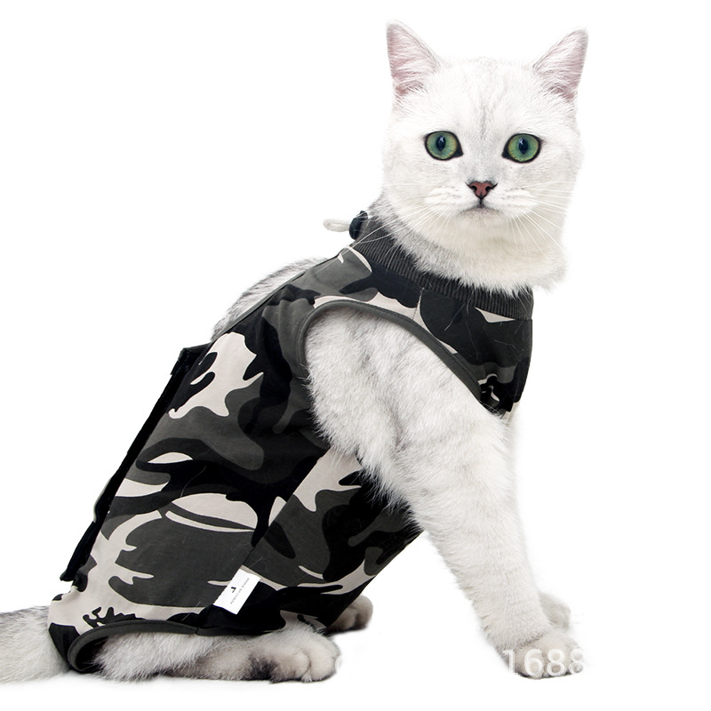 猫服 猫用迷彩柄術後服 全身保護ボディスーツ